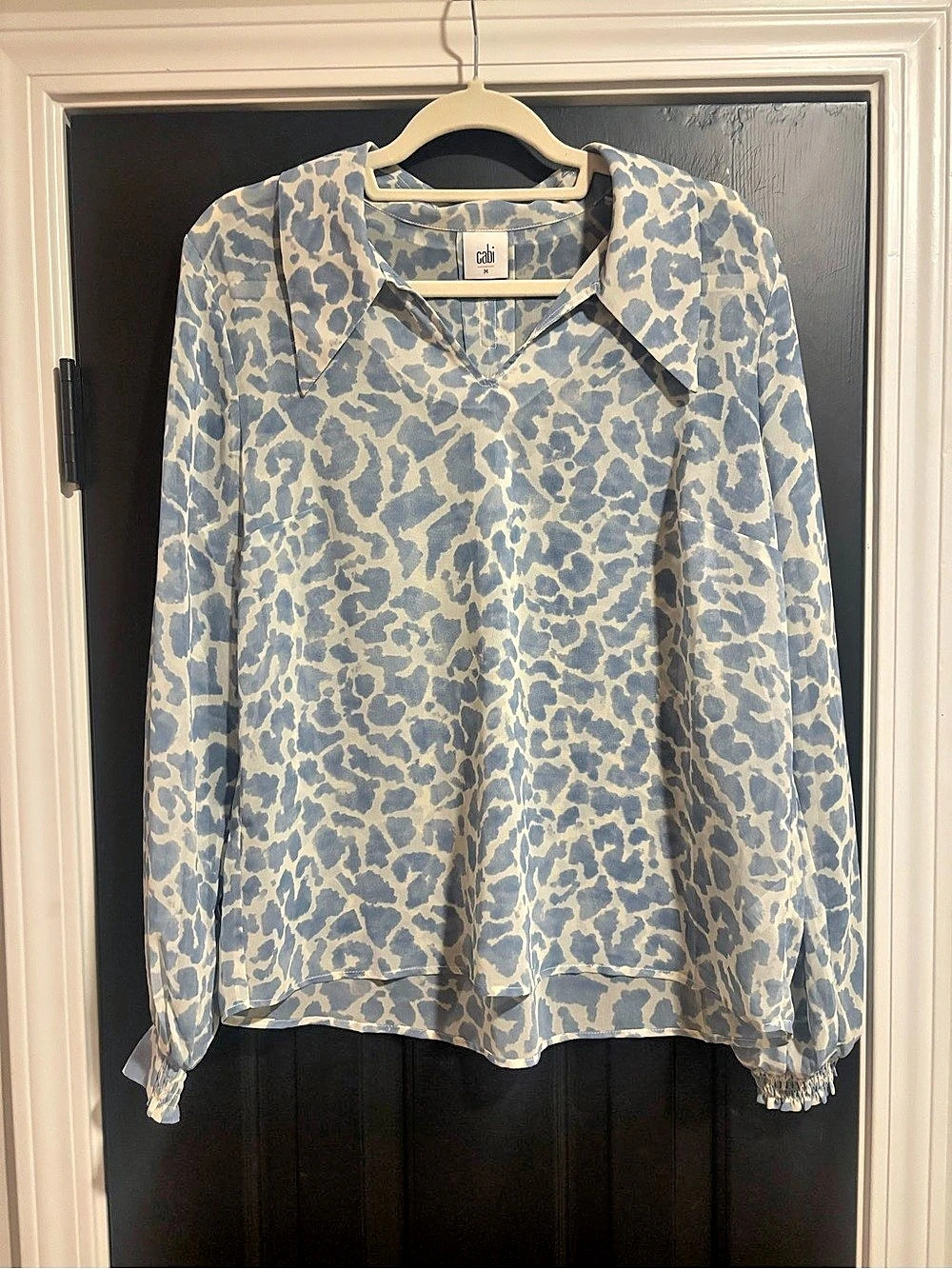 Cabi Hunter Blouse Animal Print Blue & Gray